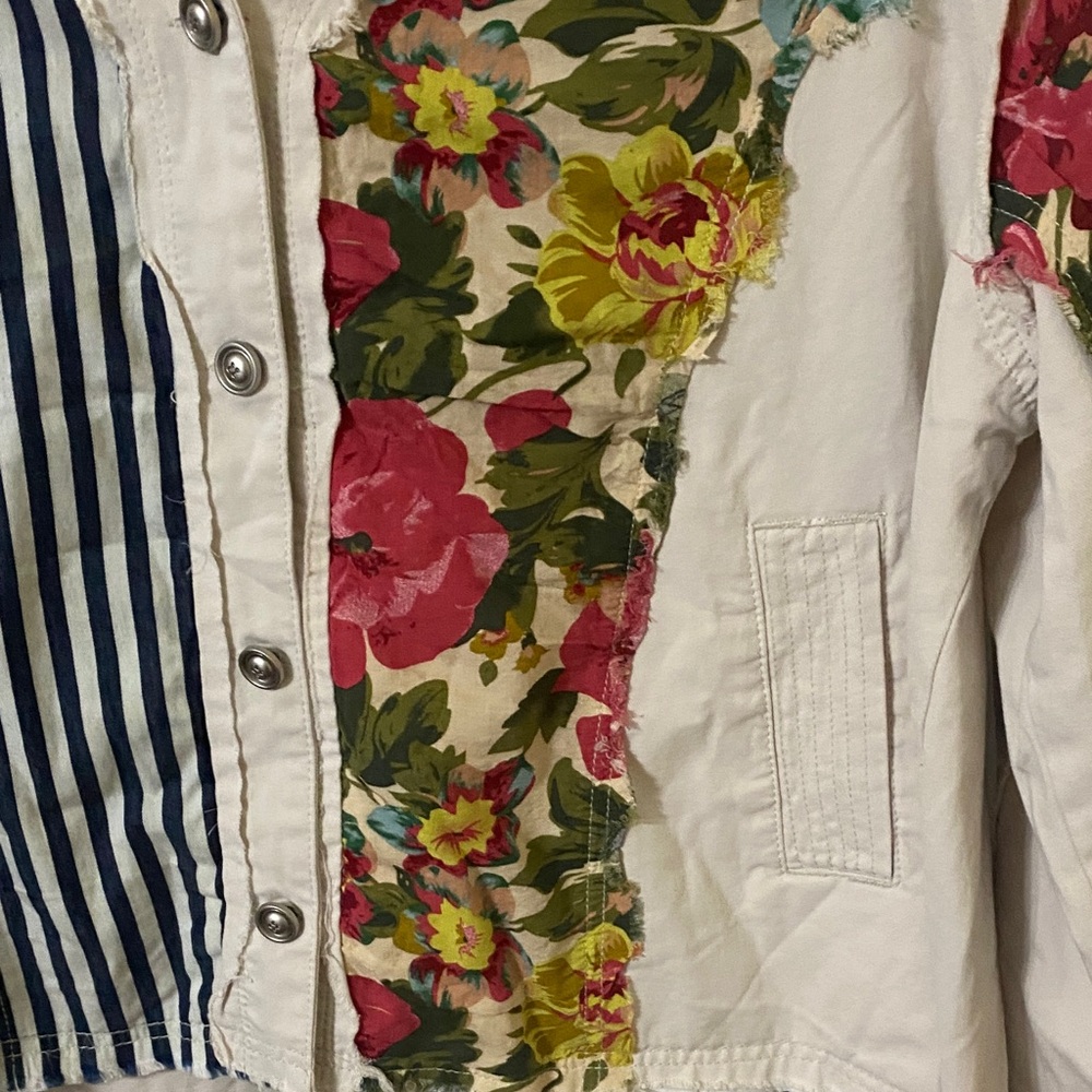 POL Patchwork Floral & Stripe Button-Front Jacket… - image 7